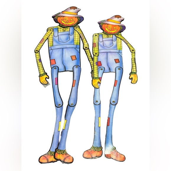 Other - Vintage Halloween Pumpkin Jack O Lantern Scarecrow Jointed Die Cuts 22”-24” Lot